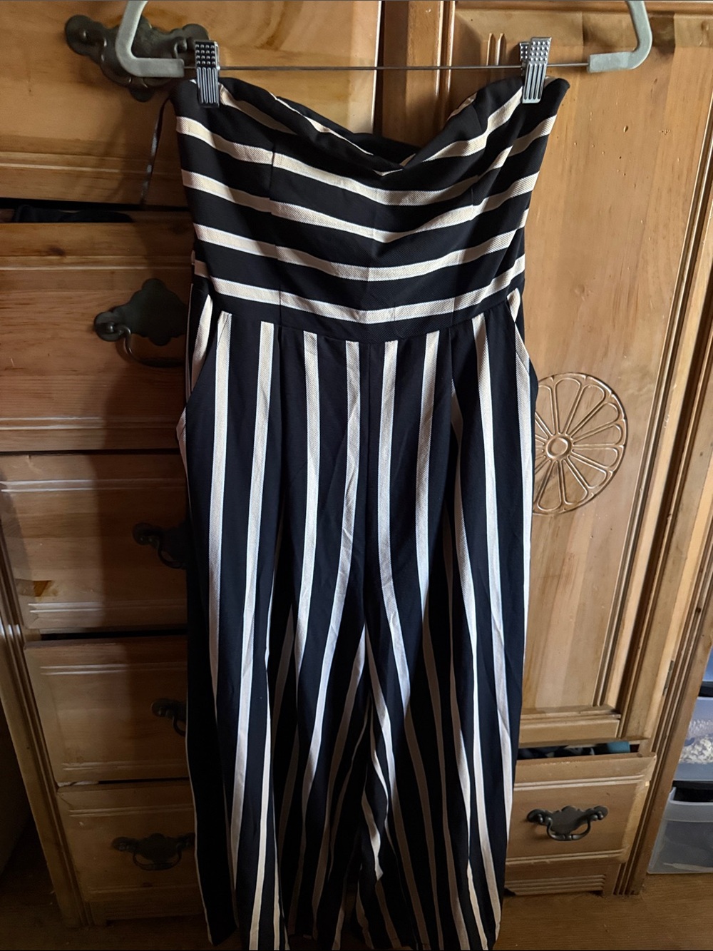 Striped Black & White Strapless Jumpsuit